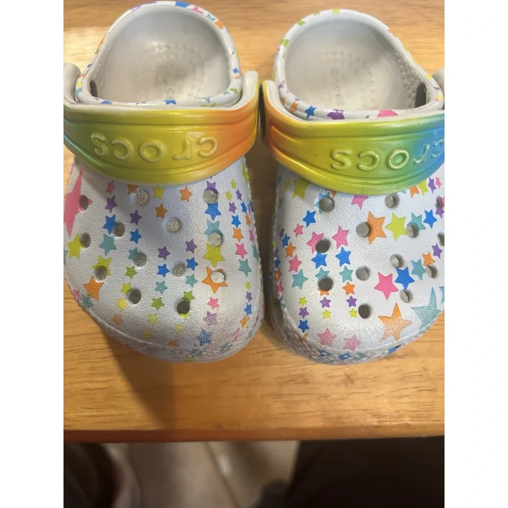 Crocs Girl's Slip‎ On Shoes Grey With Multicolor Stars Child 4